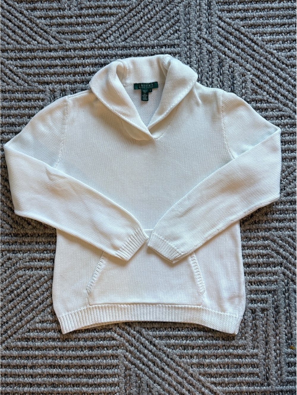 Lauren Ralph Lauren White Shawl Collar Pullover Sweater Size S